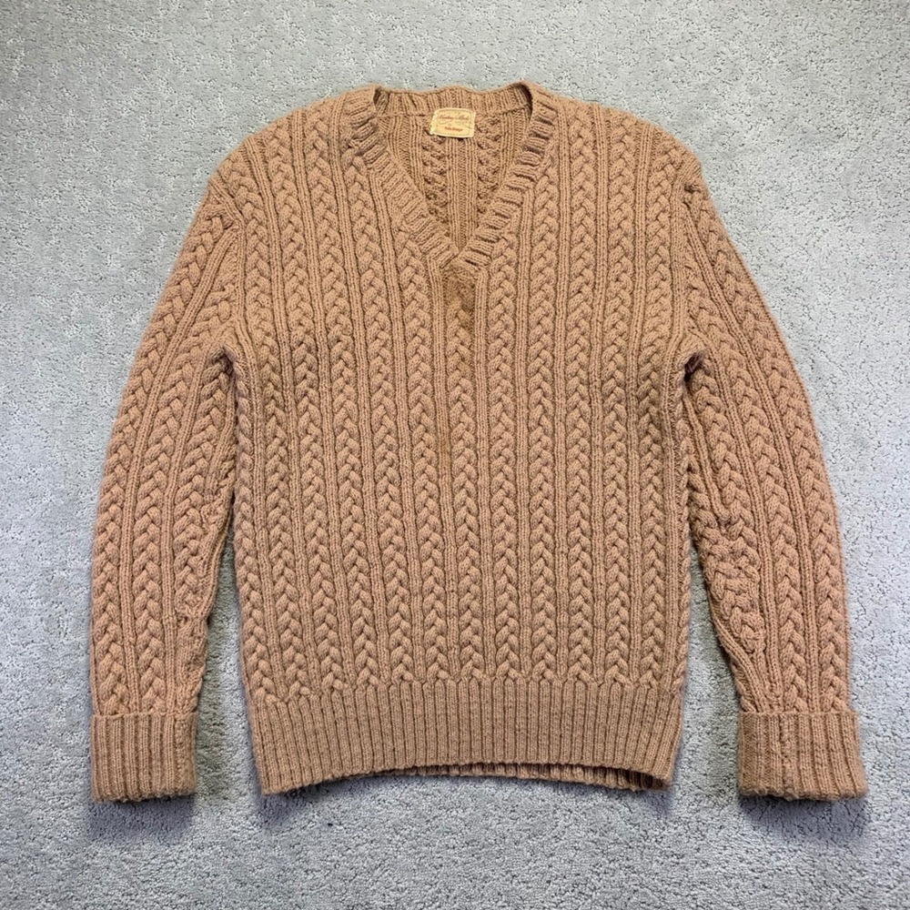 Vintage Custom Made By Nolla Krueger Sweater Womens XL‎ Cable Knit V Neck Heavy